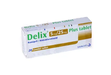 Ramipril + hidroklortiazid içeren tablet: DELIX PLUS 5 MG 28 TABLET kutu fotoğrafı. Üretici: SANOFİ SAĞLIK ÜRÜNLERİ LTD. ŞTİ.