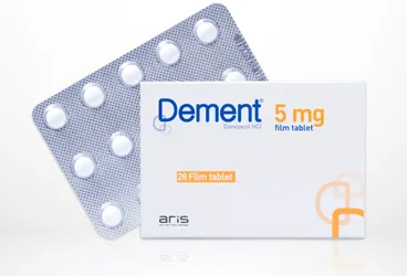 DEMENT 5 MG 28 FİLM TABLET (donepezil) ambalajı, film kaplı tablet. Üretici: ALİ RAİF İLAÇ SANAYİ A.Ş.