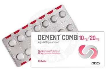 DEMENT COMBI 10 MG / 20 MG AGIZDA DAGILAN TABLET (28 TABLET) kutusu, tablet formunda memantin + donepezil içerir. Üretici: ALİ RAİF İLAÇ SANAYİ A.Ş.