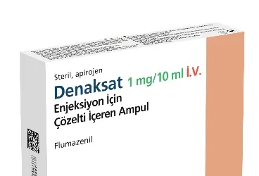 Flumazenil içeren ampul: DENAKSAT 1 MG/10 ML IV ENJ. ICIN COZ. ICEREN 5 AMPUL kutusu. Üretici: SABA İLAÇ SANAYİİ VE TİCARET ANONİM ŞİRKETİ.