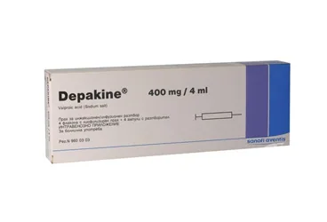DEPAKIN 400MG/4ML IV ENJ. COZ. ICIN LIYOFILIZE TOZ ICEREN 4 FLAKON+4 COZUCU AMPUL ürün ambalajı, ampul formunda valproik asit içerir. Üretici: SANOFİ SAĞLIK ÜRÜNLERİ LTD. ŞTİ.