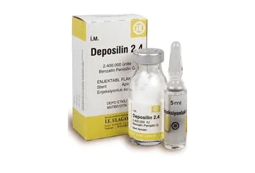 DEPOSILIN 2.400.000 IU ENJEKSIYONLUK COZELTI HAZIRLAMAK ICIN TOZ (1 FLAKON) kutusu, çözelti formunda penisilin g benzatin içerir. Üretici: MENARİNİ SAĞLIK VE İLAÇ SANAYİ TİCARET ANONİM ŞİRKETİ.