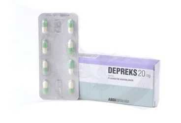 DEPREKS 20 MG 16 KAPSÜL ürün ambalajı, kapsül formunda fluoksetin hcl içerir. Üretici: ABDİ İBRAHİM İLAÇ SANAYİ VE TİCARET A.Ş.