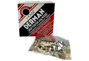 Parasetamol kombinasyon içeren DERMAN 300 / 100 / 50 MG KASE ambalajı. Üretici: GRİPİN İLAÇ A.Ş.