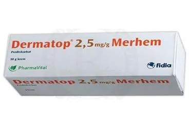 DERMATOP 2,5 MG/G MERHEM (30 GR) (prednikarbat) kutusu, merhem. Üretici: PHARMAVITAL İLAÇ SAĞLIK HİZMETLERİ VE ÜRÜNLERİ İTHALAT İHRACAT SANAYİ TİCARET ANONİM ŞİRKETİ.