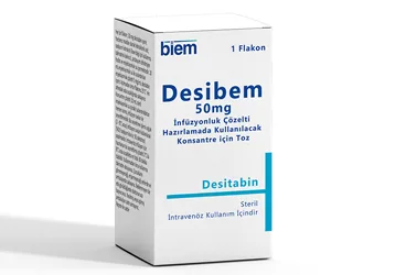 DESIBEM 50 MG INFUZYONLUK COZELTI HAZIRLAMADA KULLANILACAK KONSANTRE ICIN TOZ (1 FLAKON) kutu fotoğrafı. Desitabin içeren çözelti. Üretici: BİEM İLAÇ SAN. VE TİC. A.Ş.