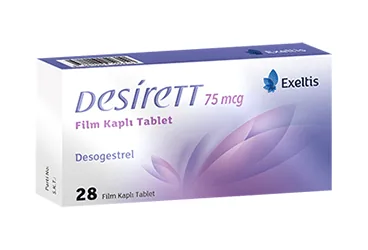 DESIRETT 75 MIKROGRAM 28 FILM TABLET kutu fotoğrafı. Desogestrel içeren film kaplı tablet. Üretici: EXELTİS İLAÇ SANAYİİ VE TİCARET ANONİM ŞİRKETİ.
