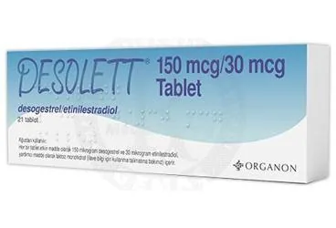 DESOLETT 150 MCG/30 MCG TABLET (estradiol + desogestrel) ürün ambalajı, tablet. Üretici: ORGANON TURKEY İLAÇLARI LİMİTED ŞİRKETİ.