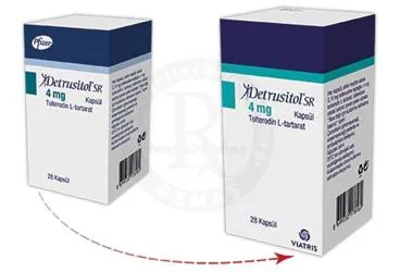 Tolterodin-l-tartarat içeren kapsül: DETRUSITOL SR 4 MG 28 UZUN ETKİLİ KAPSÜL ambalajı. Üretici: VİATRİS İLAÇLARI LİMİTED ŞİRKETİ.