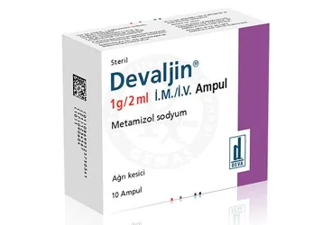 DEVALJİN 1 G/2 ML I.M./I.V. ENJEKSİYONLUK ÇÖZELTİ İÇEREN AMPUL 100 AMPUL ambalajı. Metamizol sodyum içeren çözelti. Üretici: DEVA HOLDİNG A.Ş.