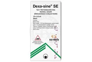 DEXA-SINE SE %0.1 TEK KULLANIMLIK GOZ DAMLASI, COZELTI (10 ADET) kutu fotoğrafı, göz damlası formunda deksametazon -oftalmik içerir. Üretici: KEYMEN İLAÇ SANAYİ VE TİCARET A.Ş.