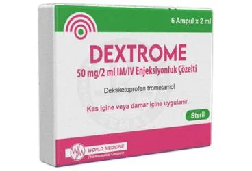 DEXTROME 50 MG/2 ML IM/IV ENJEKSIYONLUK COZELTI (6 AMPUL) (deksketoprofen) kutu fotoğrafı, çözelti. Üretici: WORLD MEDICINE İLAÇ SAN. VE TİC. A.Ş.
