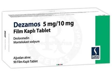 DEZAMOS 5 MG/10 MG FILM KAPLI TABLET (90 TABLET) kutusu. Desloratin + montelukast içeren film kaplı tablet. Üretici: SABA İLAÇ SANAYİİ VE TİCARET ANONİM ŞİRKETİ.
