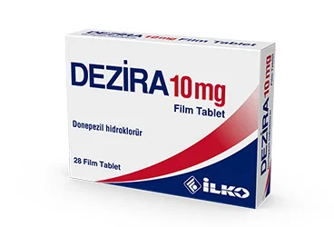 DEZIRA 10 MG 28 FILM TABLET kutu fotoğrafı, film kaplı tablet formunda donepezil içerir. Üretici: İLKO İLAÇ SAN. VE TİC. A.Ş.