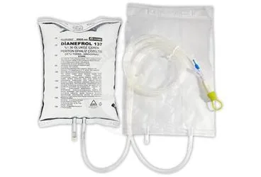 Peritonal diyaliz solusyonu içeren DIANEFROL 137 %1,36 GLUKOZ ICEREN PERITON DIYALIZ COZ. 2000 ML CIFT TORBA ALETLI PERITON DIYALIZ CIHAZ SETI+MINI KAPAK ILE ambalajı. Üretici: POLİFARMA İLAÇ SAN. VE TİC. A.Ş.