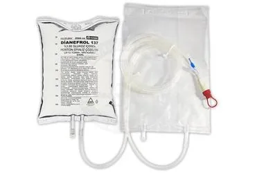 Peritonal diyaliz solusyonu içeren DIANEFROL 137 %3.86 GLUKOZLU PERITONEAL DIYALIZ COZ. CIFTLI TORBA 2000 ML MINI KAPAKLI kutu fotoğrafı. Üretici: POLİFARMA İLAÇ SAN. VE TİC. A.Ş.