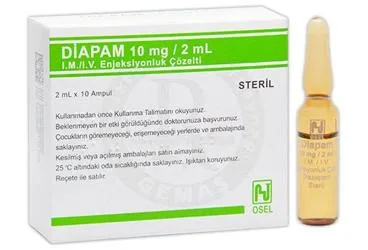 DIAPAM 10 MG 10 AMPUL kutu fotoğrafı. Diazepam içeren ampul. Üretici: OSEL İLAÇ SANAYİ VE TİCARET ANONİM ŞİRKETİ.