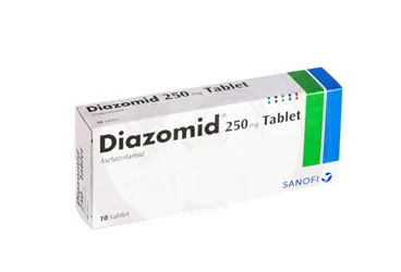 DIAZOMID 250 MG 10 TABLET kutusu. Asetazolamid içeren tablet. Üretici: SANOFİ SAĞLIK ÜRÜNLERİ LTD. ŞTİ.