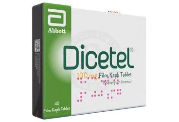 DICETEL 100 MG 40 FILM TABLET (pinaveryum bromür) ambalajı, film kaplı tablet. Üretici: ABBOTT LABORATUARLARI İTHALAT İHRACAT VE TİCARET LİMİTED ŞİRKETİ.