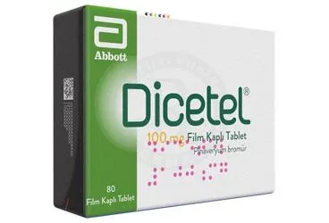DICETEL 100 MG 80 FILM TABLET kutusu, film kaplı tablet formunda pinaveryum bromür içerir. Üretici: ABBOTT LABORATUARLARI İTHALAT İHRACAT VE TİCARET LİMİTED ŞİRKETİ.