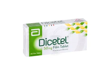 DICETEL 50 MG 40 FİLM TABLET kutusu, film kaplı tablet formunda pinaveryum bromür içerir. Üretici: ABBOTT LABORATUARLARI İTHALAT İHRACAT VE TİCARET LİMİTED ŞİRKETİ.