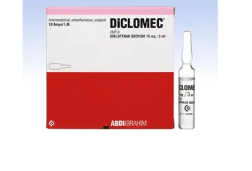 DICLOMEC 75 MG / 3 ML IM ENJEKSIYONLUK COZELTI ICEREN 4 AMPUL (diklofenak) kutu fotoğrafı, çözelti. Üretici: ABDİ İBRAHİM İLAÇ SANAYİ VE TİCARET A.Ş.