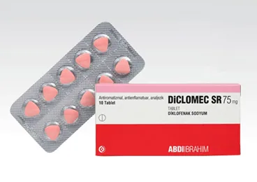 Diklofenak içeren tablet: DICLOMEC SR 75 MG 10 TABLET ambalajı. Üretici: ABDİ İBRAHİM İLAÇ SANAYİ VE TİCARET A.Ş.