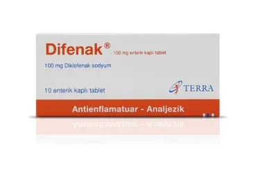 DIFENAK 100 MG 10 TABLET (diklofenak) ambalajı, tablet. Üretici: TERRA İLAÇ VE KİMYA SAN. TİC. A.Ş.