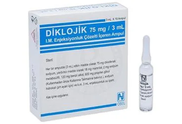 DIKLOJIK 75 MG 3 ML 10 AMPUL (diklofenak) kutu fotoğrafı, ampul. Üretici: OSEL İLAÇ SANAYİ VE TİCARET ANONİM ŞİRKETİ.