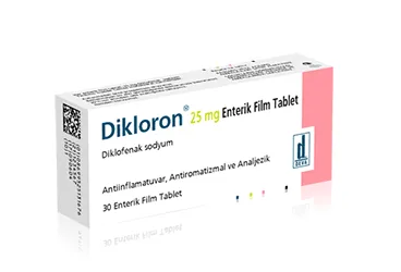 DIKLORON 25 MG 30 ENTERIK FILM TABLET kutu fotoğrafı, film kaplı tablet formunda diklofenak içerir. Üretici: DEVA HOLDİNG ANONİM ŞİRKETİ.