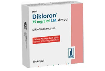 DIKLORON 75 MG/3 ML I.M. ENJEKSIYONLUK COZELTI (10 AMPUL) kutusu. Diklofenak içeren çözelti. Üretici: DEVA HOLDİNG ANONİM ŞİRKETİ.