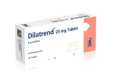 DILATREND 25 MG 30 TABLET (karvedilol) kutusu, tablet. Üretici: DEVA HOLDİNG ANONİM ŞİRKETİ.