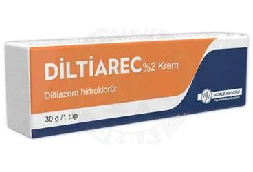 Diltiazem hcl içeren krem: DILTIAREC %2 KREM (30 GR) ambalajı. Üretici: WORLD MEDICINE İLAÇ SAN. VE TİC. A.Ş.