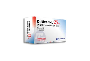 Diltiazem hcl içeren ampul: DILTIZEM-L 25 MG LIYOFILIZE ENJEKSIYONLUK TOZ (1 LIYOFILIZE AMPUL; 1 COZUCU AMPUL) kutusu. Üretici: GENSENTA İLAÇ SANAYİ VE TİCARET ANONİM ŞİRKETİ.