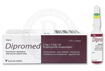 DIPROMED ENJ. ICIN SUS. ICEREN AMPUL (betametazon) ürün ambalajı, ampul. Üretici: KOÇAK FARMA İLAÇ VE KİMYA SANAYİ A.Ş.