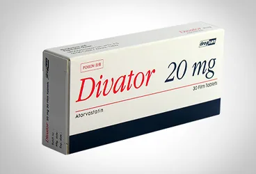 DIVATOR 20 MG 30 FILM KAPLI TABLET (atorvastatin) ürün ambalajı, film kaplı tablet. Üretici: DROGSAN İLAÇLARI SAN. VE TİC. A.Ş.