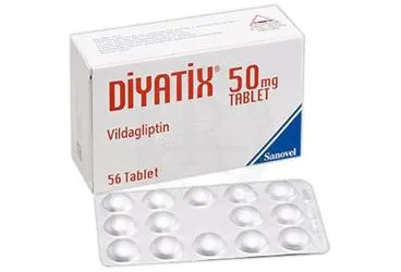 Vildagliptin içeren tablet: DIYATIX 50 MG TABLET (56 TABLET) ürün ambalajı. Üretici: SANOVEL İLAÇ SANAYİ VE TİCARET ANONİM ŞİRKETİ.