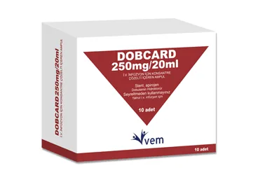 DOBCARD 250 MG / 20 ML INFÜZYON İÇİN KONSANTRE ÇÖZLETİ İÇEREN 10 AMPUL (dobutamin hcl) ambalajı, ampul. Üretici: VEM İLAÇ SAN. VE TİC. ANONİM ŞİRKETİ.