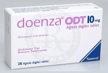 DOENZA ODT 10 MG 28 AGIZDA DAGILAN TABLET ambalajı. Donepezil içeren tablet. Üretici: SANOVEL İLAÇ SANAYİ VE TİCARET ANONİM ŞİRKETİ.