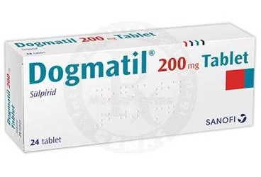 DOGMATIL 200 MG 24 TABLET kutu fotoğrafı, tablet formunda sülpirid içerir. Üretici: SANOFİ SAĞLIK ÜRÜNLERİ LTD. ŞTİ.