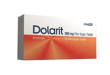 DOLARIT 300 MG 10 FILM KAPLI TABLET (etodolak) ambalajı, film kaplı tablet. Üretici: DROGSAN İLAÇLARI SAN. VE TİC. A.Ş.