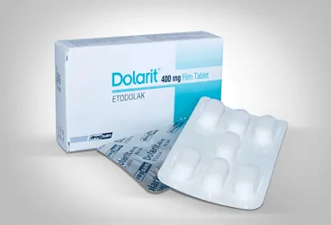 DOLARIT 400 MG 14 FILM TABLET kutu fotoğrafı, film kaplı tablet formunda etodolak içerir. Üretici: DROGSAN İLAÇLARI SAN. VE TİC. A.Ş.