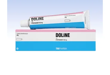 DOLINE 50 MG JEL kutusu. Etofenamat -topikal içeren jel. Üretici: TRIPHARMA İLAÇ SANAYİ VE TİCARET A.Ş.