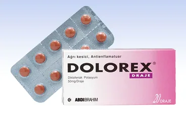 DOLOREX 50 MG KAPLI TABLET ambalajı, tablet formunda diklofenak içerir. Üretici: ABDİ İBRAHİM İLAÇ SANAYİ VE TİCARET A.Ş.