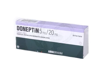 DONEPTIN 5 MG/20 MG 28 FILM KAPLI TABLET (memantin + donepezil) kutusu, film kaplı tablet. Üretici: ABDİ İBRAHİM İLAÇ SANAYİ VE TİCARET A.Ş.