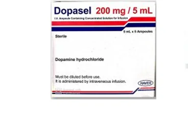 DOPASEL 200 MG/5 ML I.V. INFÜZYON IÇIN KONSANTRE ÇÖZELTI IÇEREN AMPUL,10AMPUL kutu fotoğrafı, çözelti formunda dopamin hcl içerir. Üretici: HAVER FARMA İLAÇ A.Ş.