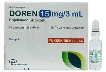 DOREN 15MG/3ML ENJ.COZ.ICEREN 5 AMPUL kutu fotoğrafı. Midazolam içeren ampul. Üretici: PHARMAVİSİON SAN. VE TİC. A.Ş.