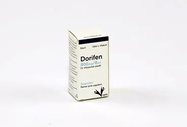 DORIFEN 800 MG/8ML IV INFUZYONLUK COZELTI ürün ambalajı, çözelti formunda ibuprofen içerir. Üretici: VEM İLAÇ SAN. VE TİC. ANONİM ŞİRKETİ.