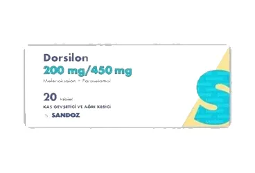 DORSILON 200 MG 20 TABLET ürün ambalajı, tablet formunda mefenoksalon ve parasetamol içerir. Üretici: SANDOZ İLAÇ SANAYİ VE TİCARET A.Ş.