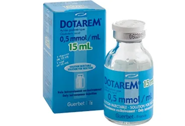 Gadoterik asit içeren çözelti: DOTAREM 0.5 MMOL/ML ENJEKSIYONLUK COZELTI ICEREN FLAKON 15 ML 1 FLAKON kutusu. Üretici: GUERBET İLAÇ TIBBİ MALZEME VE CİHAZLAR SANAYİ VE TİCARET ANONİM ŞİRKETİ.